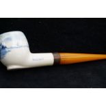1920's Dutch delft pipe with amber bakelite