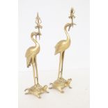 Pair of oriental storks & turtles (Brass)