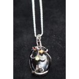 Silver necklace with black stone & gem pendant