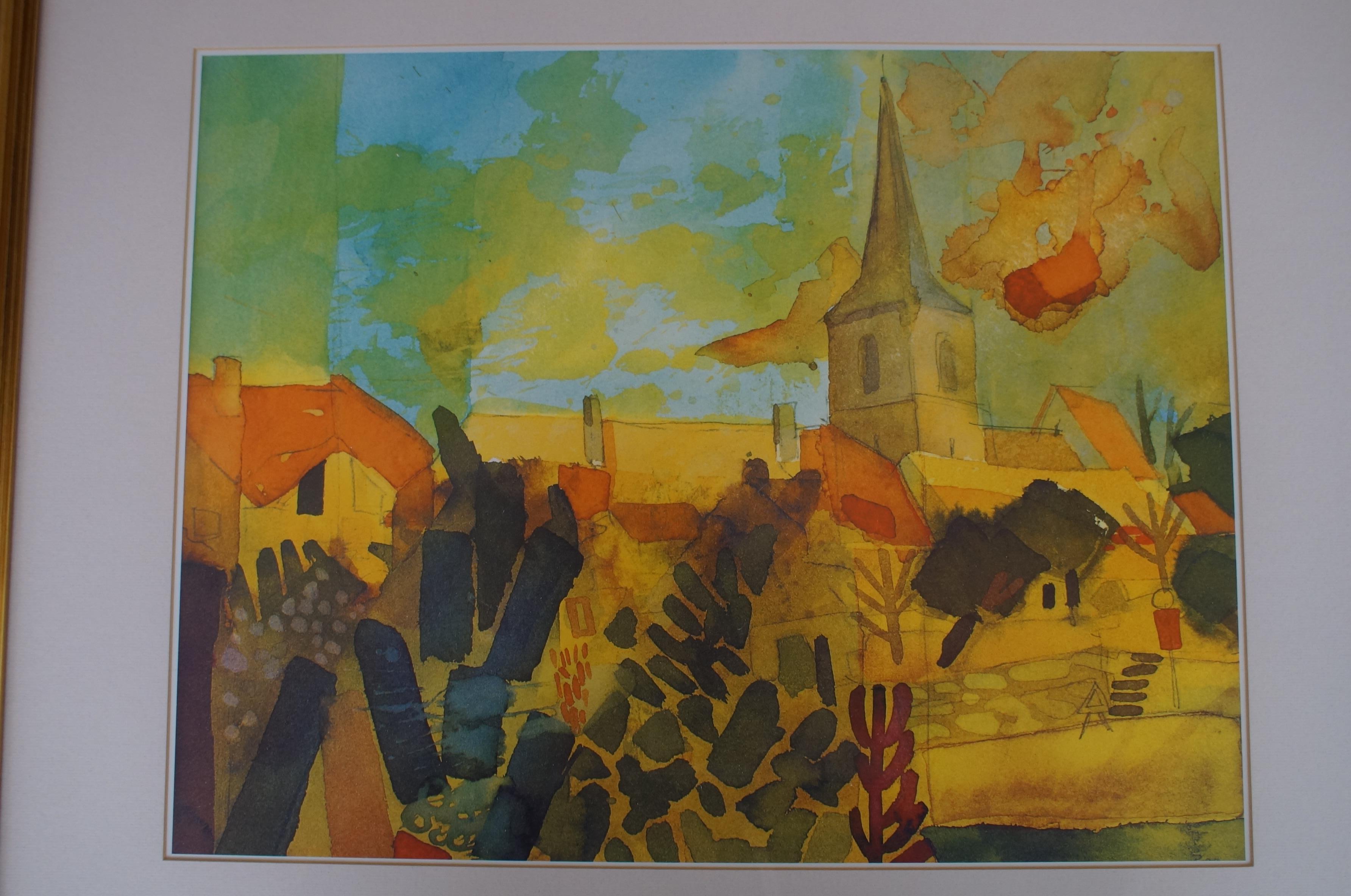 John Lewis print in gilt frame, titled Village chu