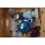 Box of glass ware to include 1930's lamp shade