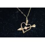 9ct Gold necklace arrow & heart
