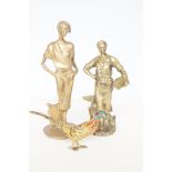 2x Very heavy brass figures together with pheasant