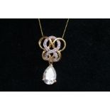 14ct Yellow gold chain & pendant with white gem st