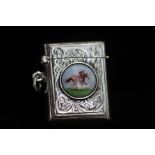 Silver & enamel vesta case 'Horse & jockey' Height