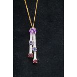 9ct Gold chain & pendant set with multi coloured g