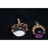 2 Swivel fobs, 1 citirine & 1 set with amethyst