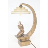 Art deco 1930's bronze lamp depicting a nude lady,