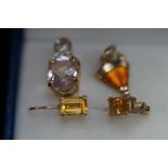 2 9ct gold pendants & pair of earrings