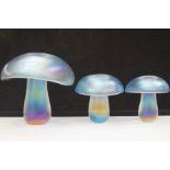 Set of 3 glass form mushrooms by John Ditchfield T