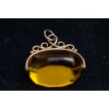 9ct Gold swivel fob with citrine hard stone