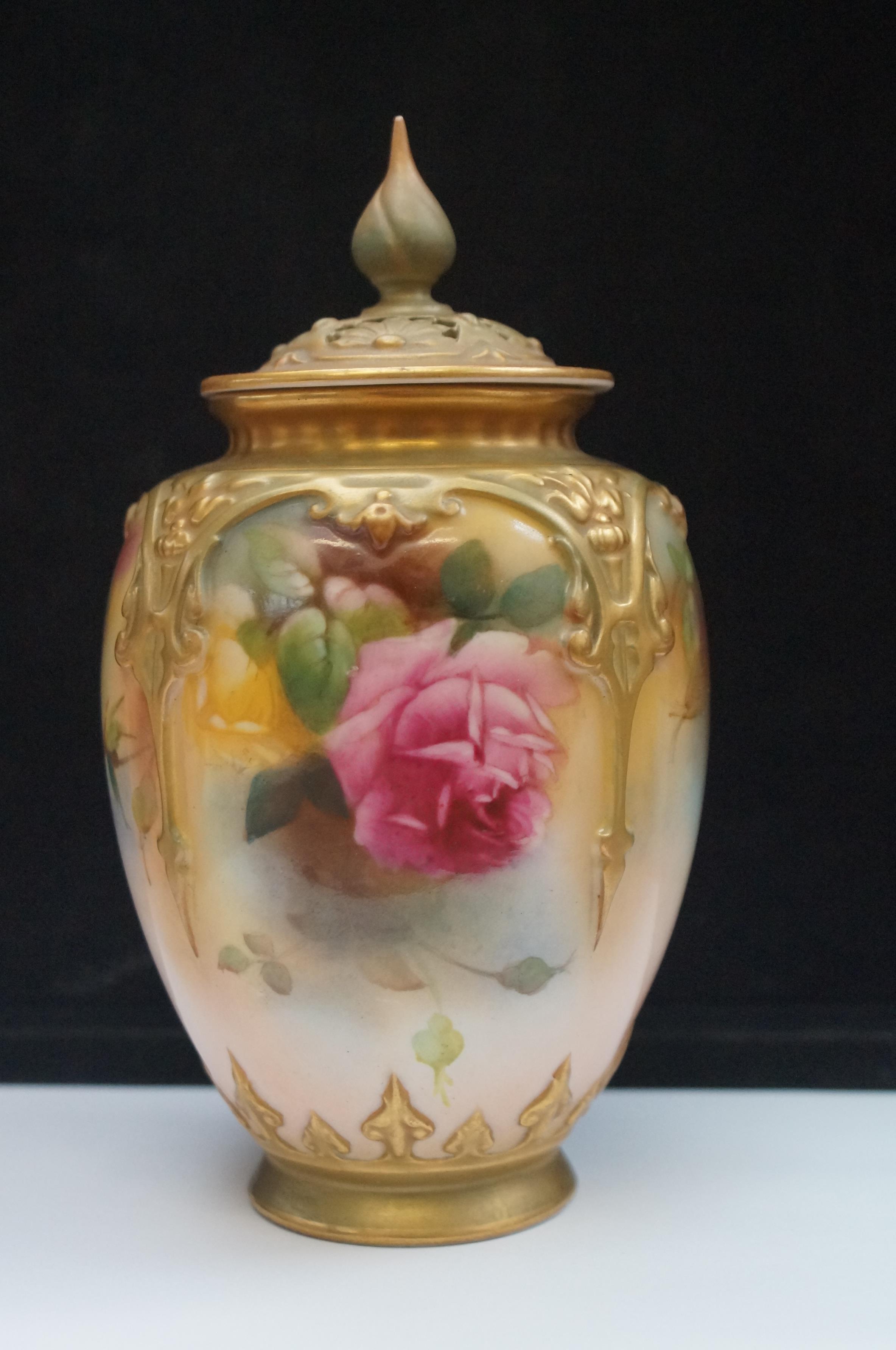 Royal Worcester lidded vase pierced decoration to