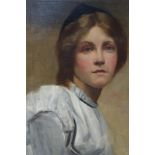 Late 19th century oil on canvas portrait of a young girl, unsigned in the style of Augustus Johns