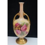 Royal Worcester twin handled vase with floral deco