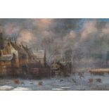 17th Century Dutch oil on canvas winter scene. Ska