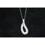 14ct White gold chain & pendant set with white gem