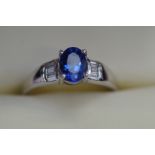 18ct White gold ring set with tanzanite & diamond,