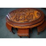 Finely carved Chinese table, raised on claw feet w