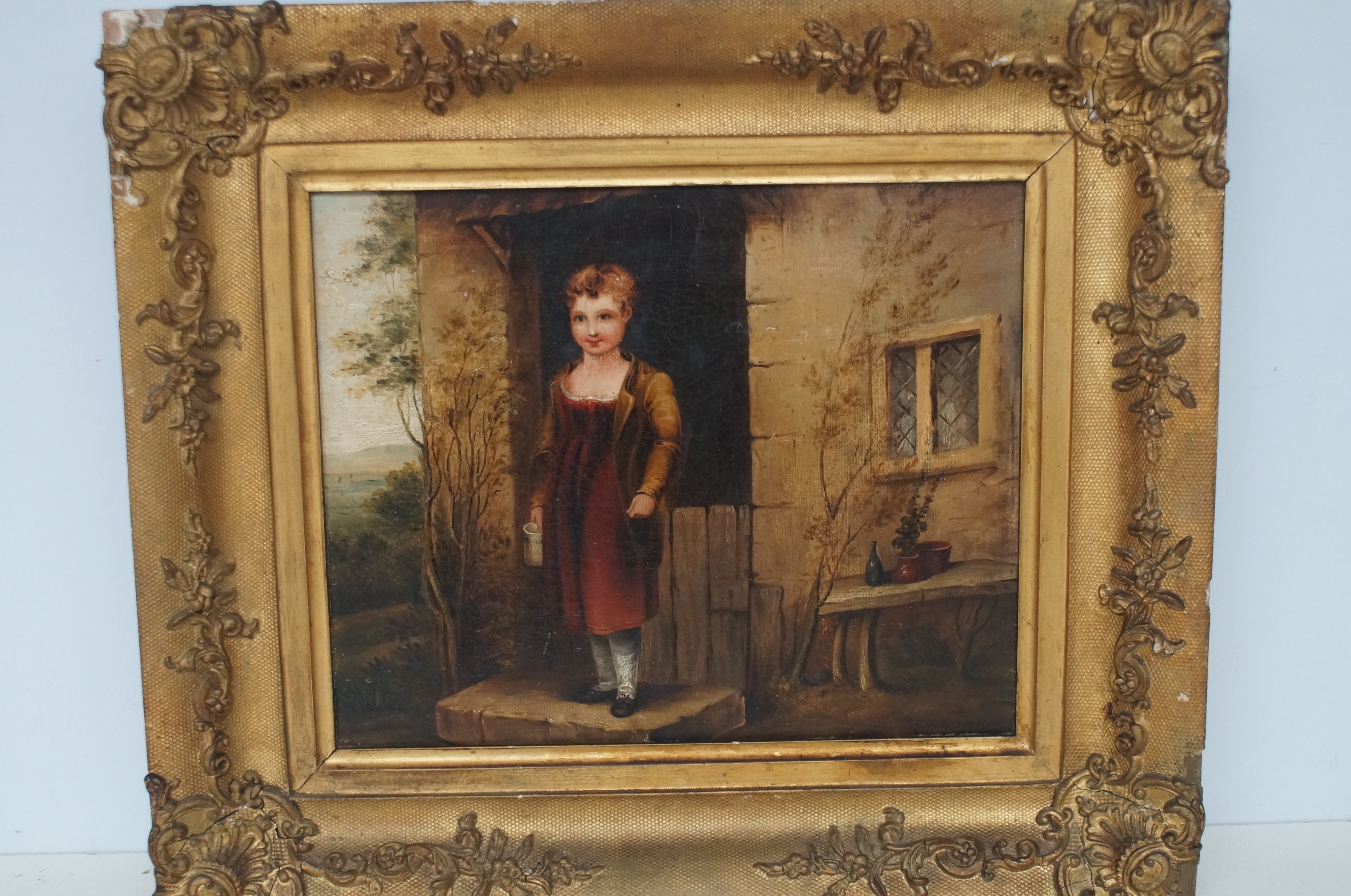 Framed oil on canvas, child's study signed