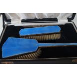 Art deco silver & enamel boxed brush set