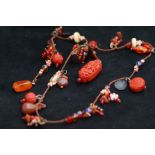 Oriental carved coral & prayer beads