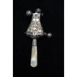 Victorian babies silver teething rattle with mothe