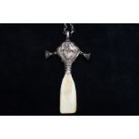 Victorian babies silver teething rattle with bone