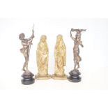 Pair of spelter figures & pair of metal flatback f