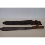 Military machete with leather scabbard & crows foo