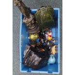 Box of collectables to include a dalek & 3 fishing