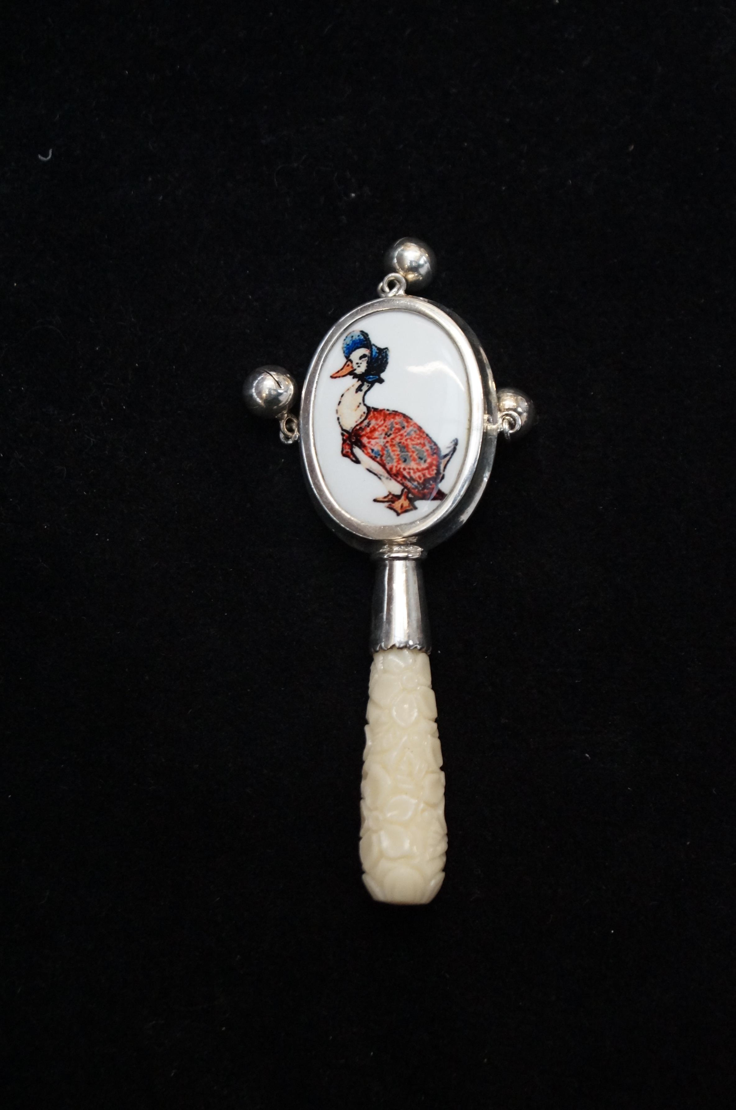 1940's silver babies teething rattle