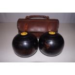 Pair of boules with leather case