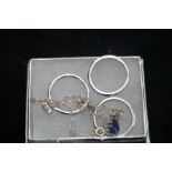 Silver necklace with blue & white stone pendant pe