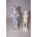 Lladro boy with accordian & unmarked Royal Worcest