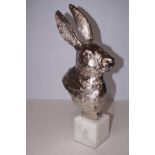 Chrome rabbit bust on marble base Height 43 cm