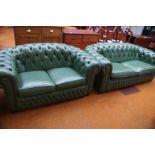 Green leather buttoned back chesterfield, 2 seater