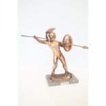 Copper model of a Greek gladiator on a marble bas