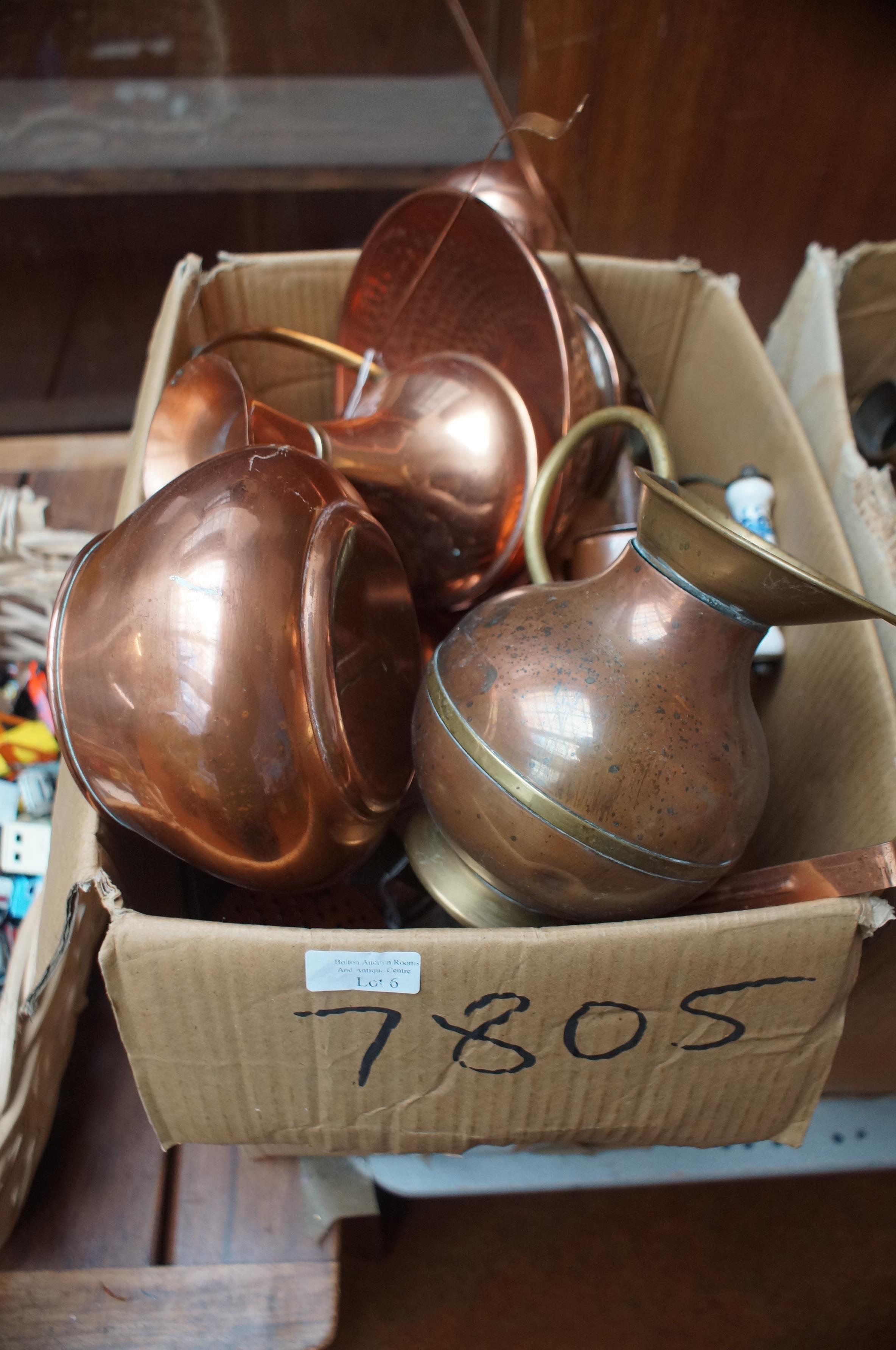 Large box of copper ware