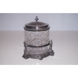 Silver plated cut glass biscuit barrel