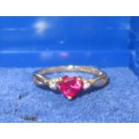 9ct Gold ring set with created ruby & diamonds Siz