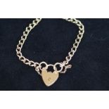 Ladies 9ct Gold heart lock bracelet Weight 9.8 g