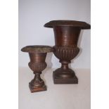 2x Heavy cast metal plant pots Tallest 38 cm