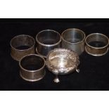 Assorted silver napkin rings & silver salt