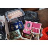 Box of costume jewellery, silver plated items & ot