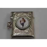 Silver vesta case with painted enamel