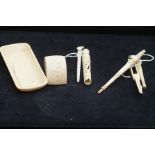 Ivory sewing bobbin & cheroot holder, ivory pin tr