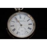 Silver H. Samuel Manchester pocket watch with key