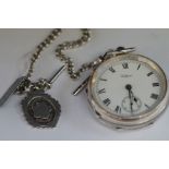 Waltham silver cased pocket watch, Albert chain an