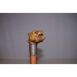 Bull dog head walking stick with silver collar