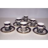 6 Coalport coffee cans & saucers with silver holde